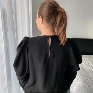 H&M puff shoulder black blouse size M